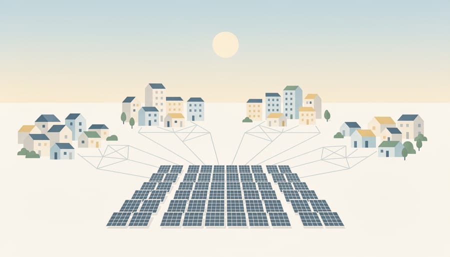 Ground-mounted solar panel field in Ontario during golden hour with community-scale installation