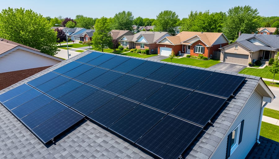Residential home roof in Ontario with solar panels installed