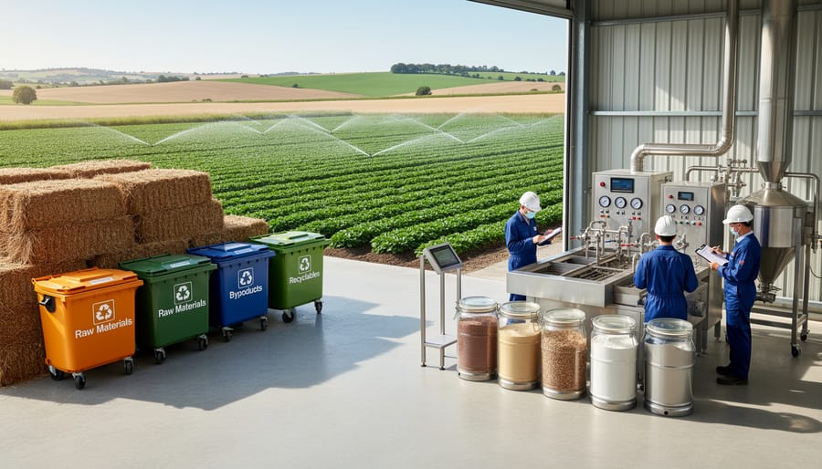 Close view of hemp-related farm materials and equipment in a clean work area without visible text.