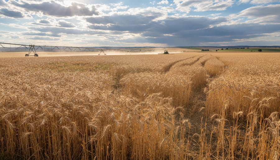 Grain heads growing in an outdoor field under natural overcast light